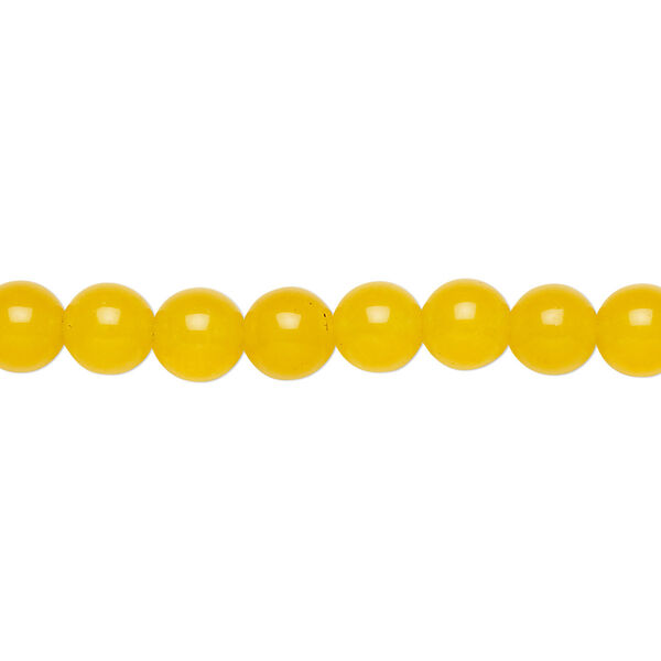 Bead, yellow "jade" (quartz) (dyed), 6mm round, B grade, Mohs hardness 6-1/2 to 7. Sold per 15-1/2" to 16" strand. image number 0