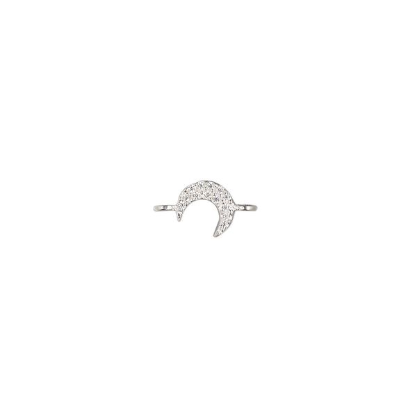 Link, sterling silver and cubic zirconia, clear, 6mm moon. Sold individually. image number 0