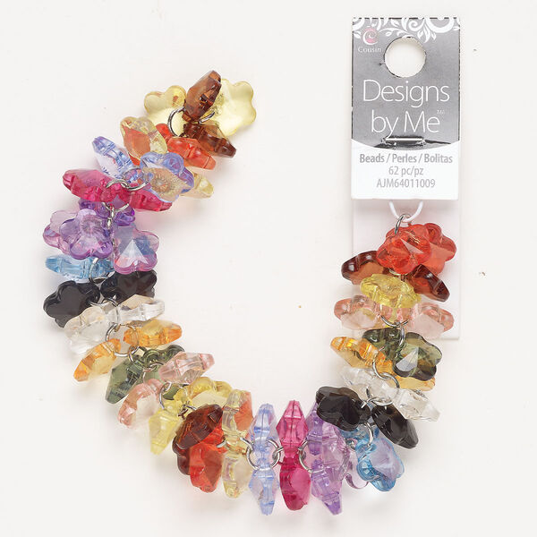 Steel / acrylic 1pkg62, faceted flower drop mix silver-finished / mixed colors 13-14mm image number 0