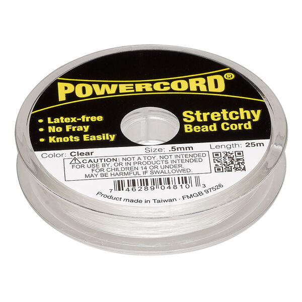 Cord, Powercord®, elastic, clear, 0.5mm, 4-pound test. Sold per 25-meter spool. image number 0