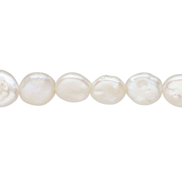 Freshwater pearl 1pkg1, puffed flat round, 15.5-16 inch white 8-8.5mm cultured image number 0