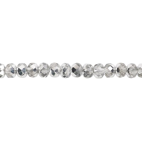 Bead, Czech fire-polished glass, metallic silver, 5x4mm faceted rondelle. Sold per 15-1/2" to 16" strand. image number 0