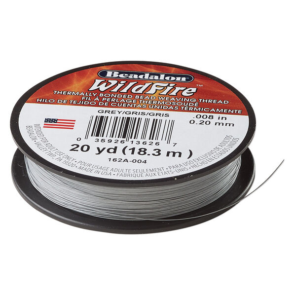 Thread, Beadalon® WildFire™, polyester and plastic, grey, 0.2mm with bonded coating, 15-pound test. Sold per 20-yard spool. image number 0