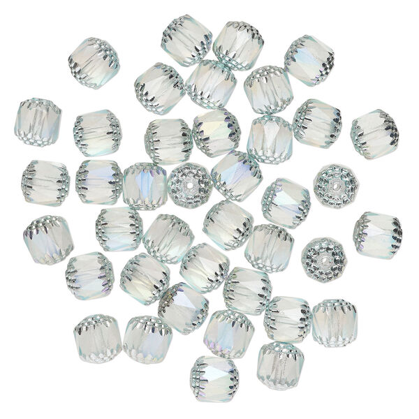 Bead 1pkg40 Czech dipped d&eacute;cor glass, light blue Apollo AB, 10mm round cathedral. image number 1