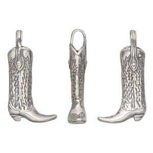 Charm, antiqued sterling silver, 25x13mm double-sided cowboy boot. Sold individually.
