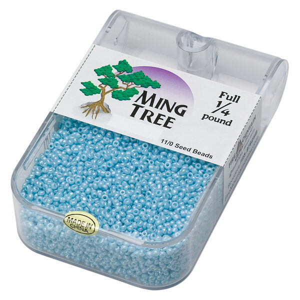 Seed bead, Ming Tree™, glass, pkg/1/4 pound, #11 round, opaque luster turquoise blue. image number 0