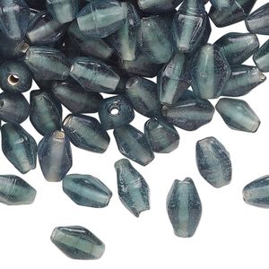 Bead, lampworked glass, translucent steel blue, 9x7mm double cone. Sold per 2-ounce pkg, approximately 180 beads.