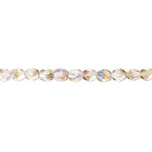 Bead, Czech fire-polished glass, clear and smoke AB, 4mm faceted round. Sold per 15-1/2" to 16" strand.