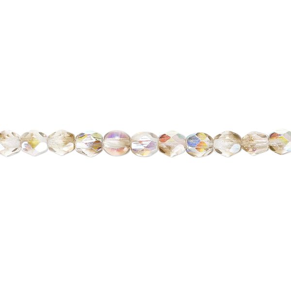 Bead, Czech fire-polished glass, clear and smoke AB, 4mm faceted round. Sold per 15-1/2" to 16" strand. image number 0