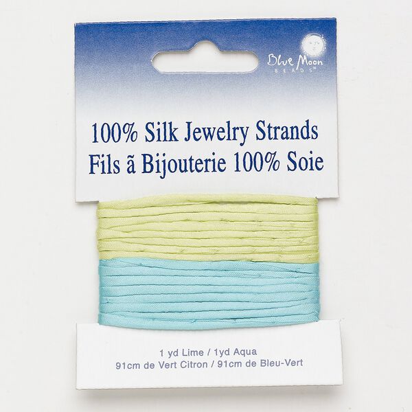Cord, silk, light green and turquoise blue, 3mm wide. Sold per pkg of (2) 1-yard sections. image number 0