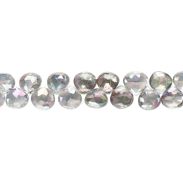 Bead, mystic topaz (coated), 5-6mm hand-cut top-drilled faceted puffed teardrop, B+ grade, Mohs hardness 8. Sold per 8-inch strand, approximately 60 beads. image number 0