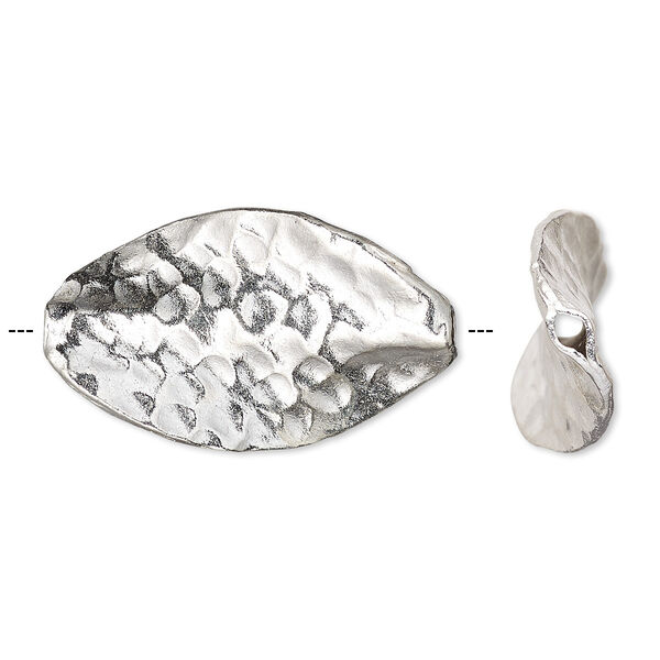 Bead, Hill Tribes, sterling silver, 22x13mm hammered twisted oval. Sold individually. image number 0