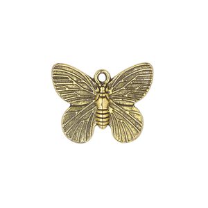 Charm, antique gold-finished "pewter" (zinc-based alloy), 18.5 x 14.5mm single-sided butterfly. Sold per pkg of 10.