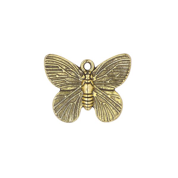 Charm, antique gold-finished "pewter" (zinc-based alloy), 18.5 x 14.5mm single-sided butterfly. Sold per pkg of 10. image number 0