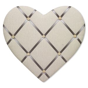 Memory board, cotton / wood / nylon ribbon / gold-finished steel, natural and silver, 17x16-1/2 inch heart. Sold individually.