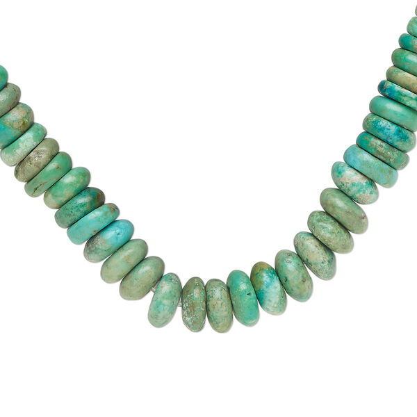 Bead, turquoise (dyed / stabilized), blue-green, 6x2mm-8x3mm graduated rondelle, C grade, Mohs hardness 5 to 6. Sold per 15" to 16" strand. image number 0