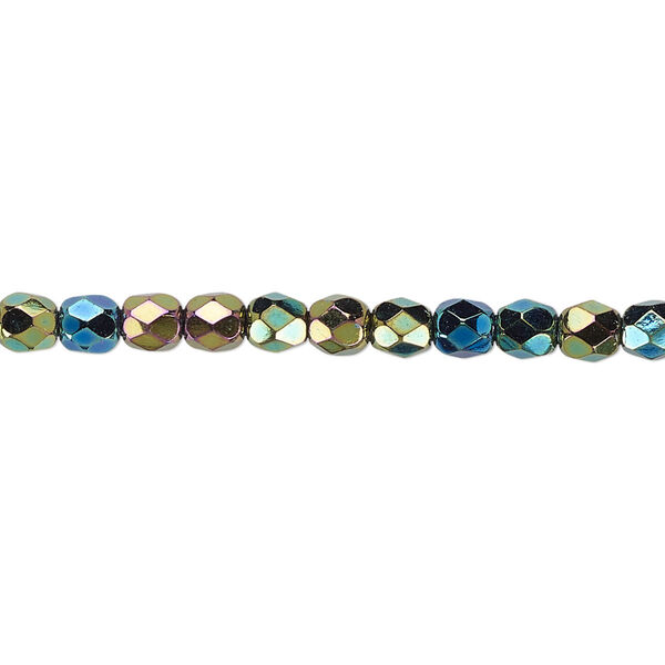 Bead, Czech fire-polished glass, iris green, 4mm faceted round. Sold per pkg of 1,200 (1 mass). image number 0