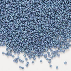 Seed bead, Miyuki, 1pkg250g, glass, #15 rocaille, opaque matte rainbow steel blue (RR-2030)