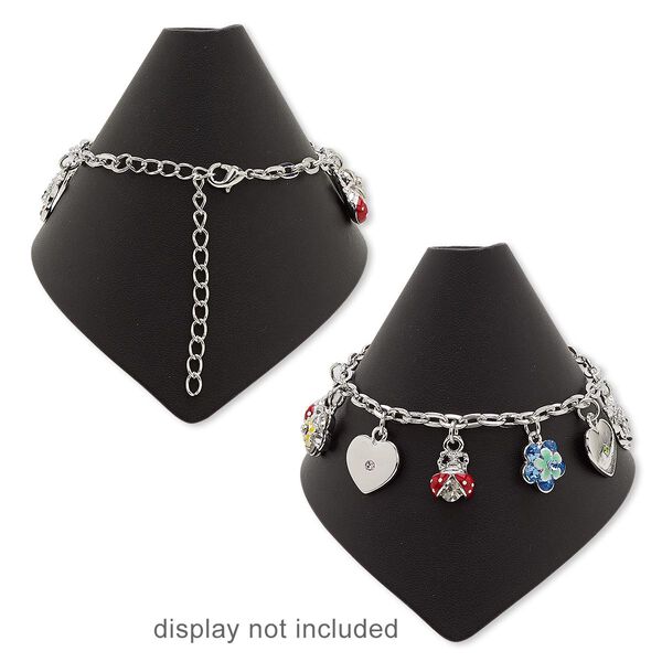 Bracelet, glass rhinestone / enamel / imitation rhodium-finished steel / copper / "pewter" (zinc-based alloy), multicolored, 12x11mm-16x14.5mm assorted shape, 7 inches with 3-inch extender chain and lobster claw clasp. Sold individually. image number 0