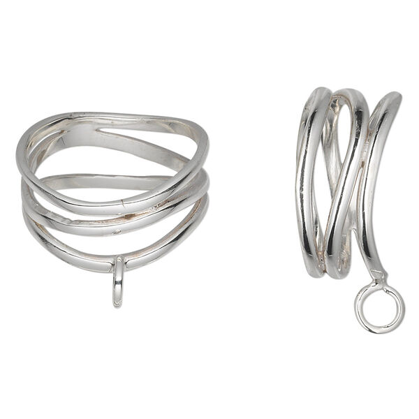 Ring base, sterling silver, 3 curved bands with loop, size 7. Sold individually. image number 0
