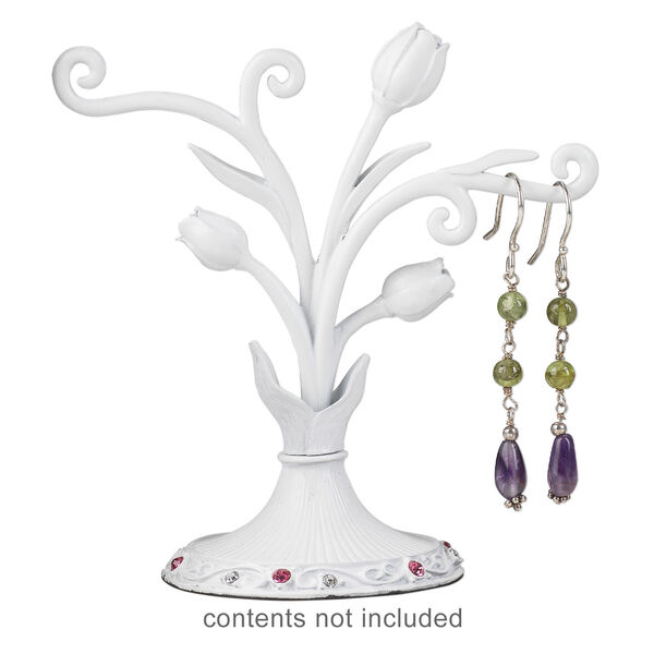 Display, "pewter" (zinc-based alloy) and glass rhinestones, white / pink / clear, 4 x 4 x 2-1/4 inch 3-rose design. Sold individually. image number 1