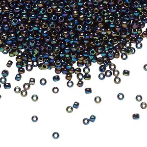 Seed bead, TOHO BEADS®, glass, pkg/7.5g, #11 round, opaque metallic rainbow iris multicolored (TR-11-86).