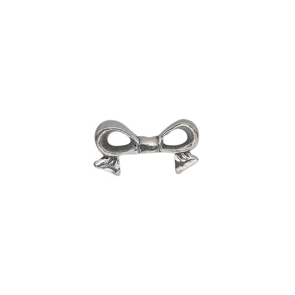 Bead, pewter (tin-based alloy), pkg/1, antiqued, 16x9mm double-sided bow, fits 8mm cube. image number 0
