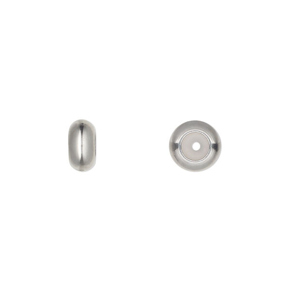 Bead keeper, stainless steel and silicone, clear, 8x4mm rondelle, fits 1.5mm chain or cord. Sold per pkg of 4. image number 0