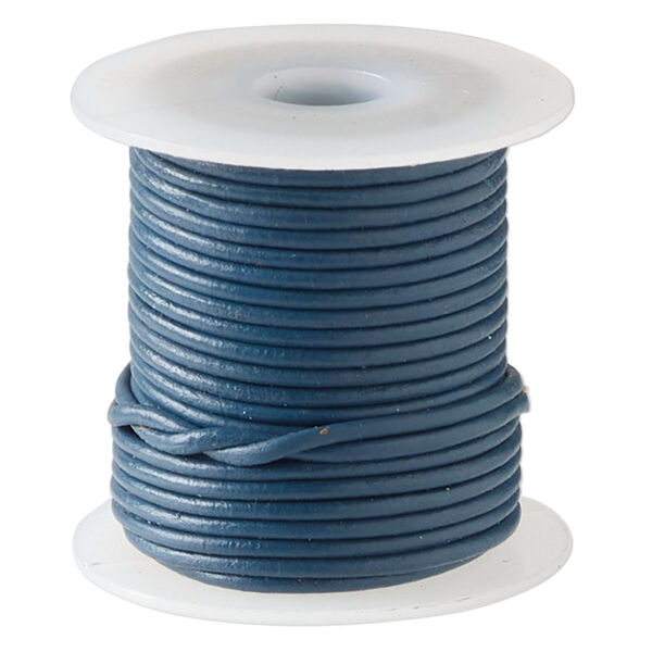 Cord, leather (dyed), navy blue, 1.5mm round. Sold per 10-meter spool. image number 0
