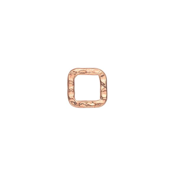 Component, copper-plated steel, 10x10mm double-sided hammered open square. Sold per pkg of 12. image number 0