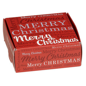 Box, paper, multicolored, 3x3x1-inch unassembled square with "Merry Christmas." Sold per pkg of 10.