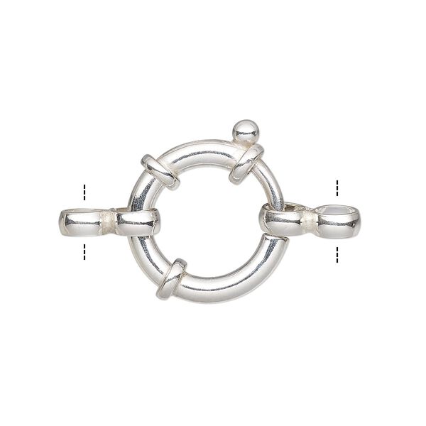Clasp, springring, sterling silver and steel, 18mm round with 2 double rings. Sold individually. image number 0