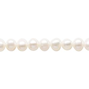 Pearl, cultured freshwater (bleached), white, 5-6mm semi-round, D grade, Mohs hardness 2-1/2 to 4. Sold per 15-inch strand.