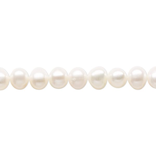 Pearl, cultured freshwater (bleached), white, 5-6mm semi-round, D grade, Mohs hardness 2-1/2 to 4. Sold per 15-inch strand. image number 0