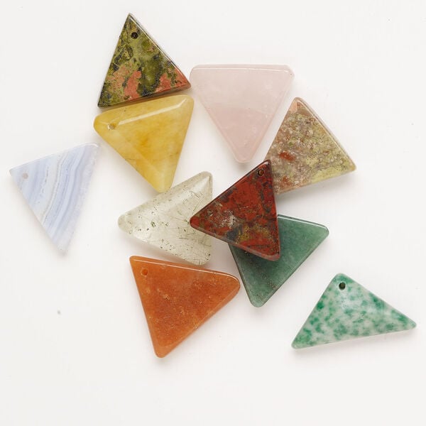 Multi-gemstone 1pkg10, top-drilled puffed / flat triangle drop mix 18x10mm-28x27mm image number 0