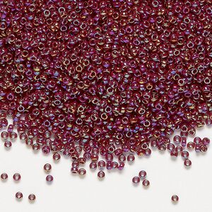 Seed bead, Miyuki, glass, pkg/250g, #15 rocaille, opaque rainbow currant (RR-3470).