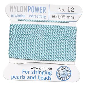 Thread, Griffin, nylon, turquoise blue, size #12. Sold per 2-meter card (approximately 78 inches).