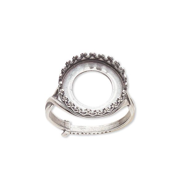 Ring, JBB Findings, antique silver-plated brass, 16mm round with 14mm round bezel setting, adjustable from size 6-8. Sold individually. image number 0