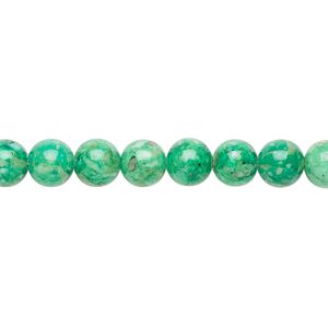 Bead, riverstone (dyed), green, 6mm round, B grade, Mohs hardness 3-1/2. Sold per 15-1/2" to 16" strand.