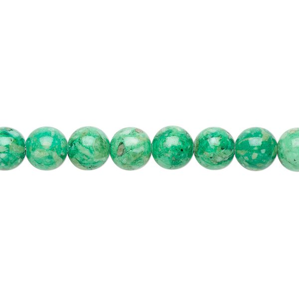 Bead, riverstone (dyed), green, 6mm round, B grade, Mohs hardness 3-1/2. Sold per 15-1/2" to 16" strand. image number 0