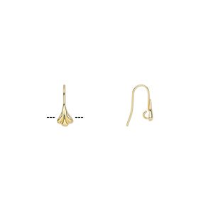 Ear wire fishhook 1pkg10 gold-plated, 17mm / 10x6.5mm flower / hidden open loop, 23 gauge brass 5 pair