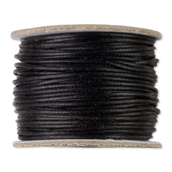 Cord, waxed cotton, black, 1mm round. Sold per 25-yard pkg. image number 0