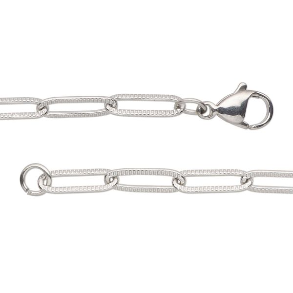 Chain, stainless steel, 4mm textured paperclip, 24 inches with lobster claw clasp. Sold individually. image number 0