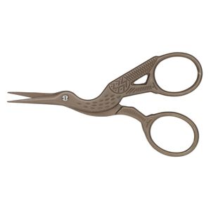 Scissors, antique brass-plated stainless steel, 3-1/2 x 1-3/4 inch stork. Sold individually.