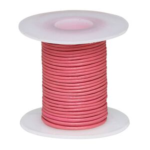 Cord, leather (dyed), pink, 0.5-0.8mm round. Sold per 5-yard spool.