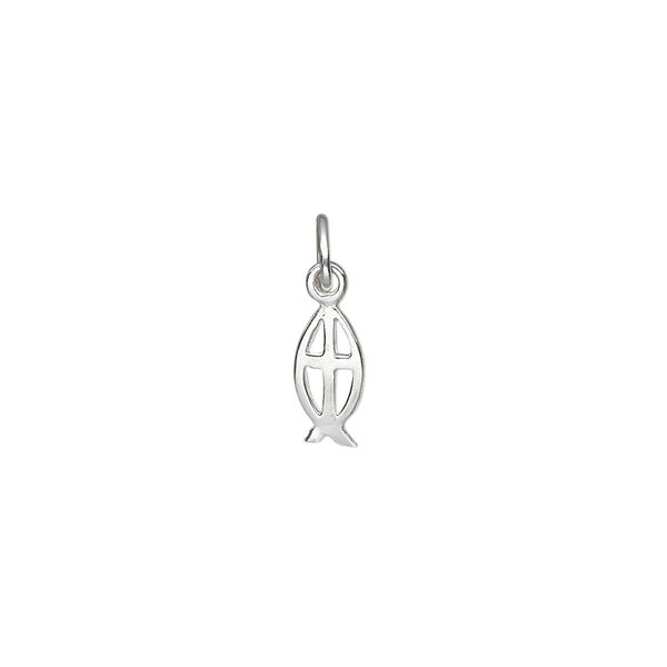Drop, sterling silver, 10x5mm open Christian fish with cross. Sold per pkg of 2. image number 0