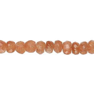 Sunstone 1pkg1, hand-cut faceted rondelle bead natural 14 inch 5x3mm-7x5mm