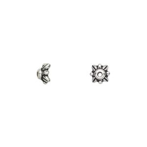 Bead cap, TierraCast®, antique silver-plated pewter (tin-based alloy), 5x3mm beaded leaf, fits 5-8mm bead. Sold per pkg of 10.