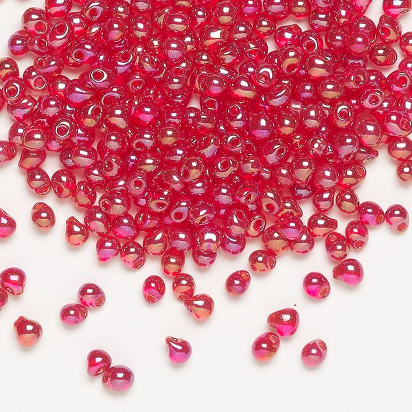 Seed bead, Miyuki, glass, pkg/10g, 3.3x2.8mm mini fringe, translucent rainbow red, (DP-254). image number 0