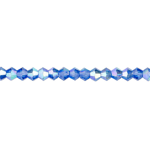 Bead 1pk transparent medium blue AB, Celestial Crystal® 4mm bicone 15.5-16 inch image number 0